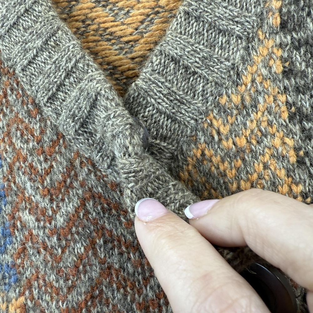 Woolrich‎ Sweater Vest Womens Large Multi Color Lambswool Chevron Knit Patchwork - Picture 6 of 12